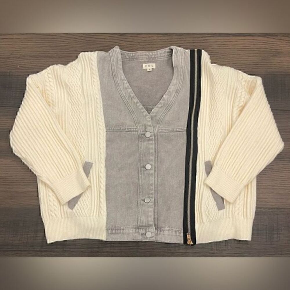 POL zipper detail denim jacket with sweater material